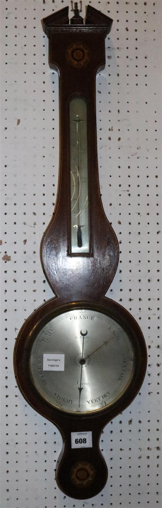 Mahogany and marquetry wheel barometer